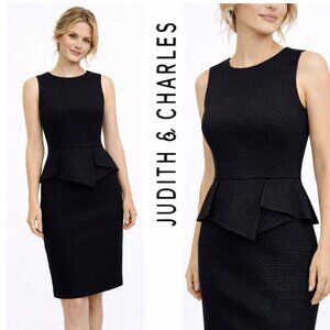 Judith & Charles Wool Black Textured Peplum Sheath Dress Sleeveless Size 6